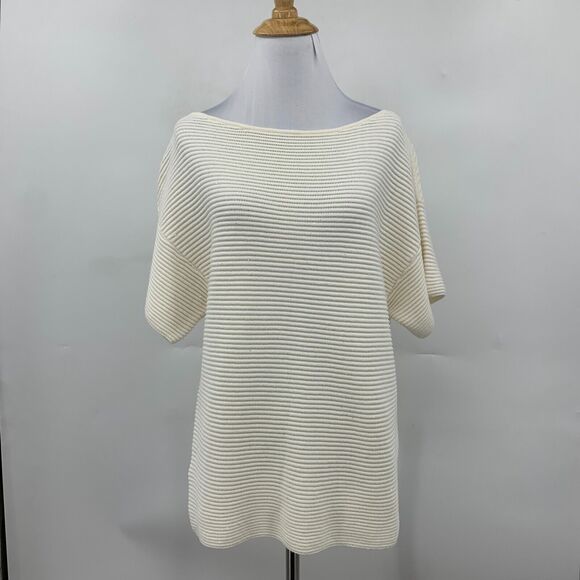 Tommy Bahama Blouse Womens S Ivory Ribbed Knit Sparkle Boat Neck Drop Shoulder - Picture 2 of 14